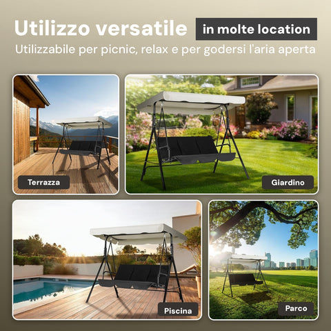 Dondolo da Giardino 3 Posti in Acciaio con Tettoia Regolabile e Cuscini Beige Ean-8023755056797