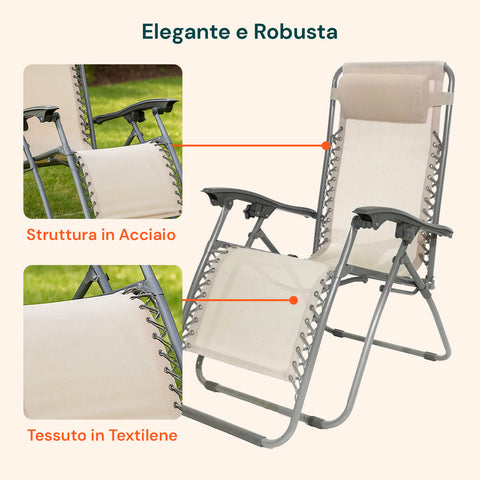 Elegante e robusta con struttura in acciaio e tessuto textilene traspirante, idrorepellente e anti-UV per ogni stagione