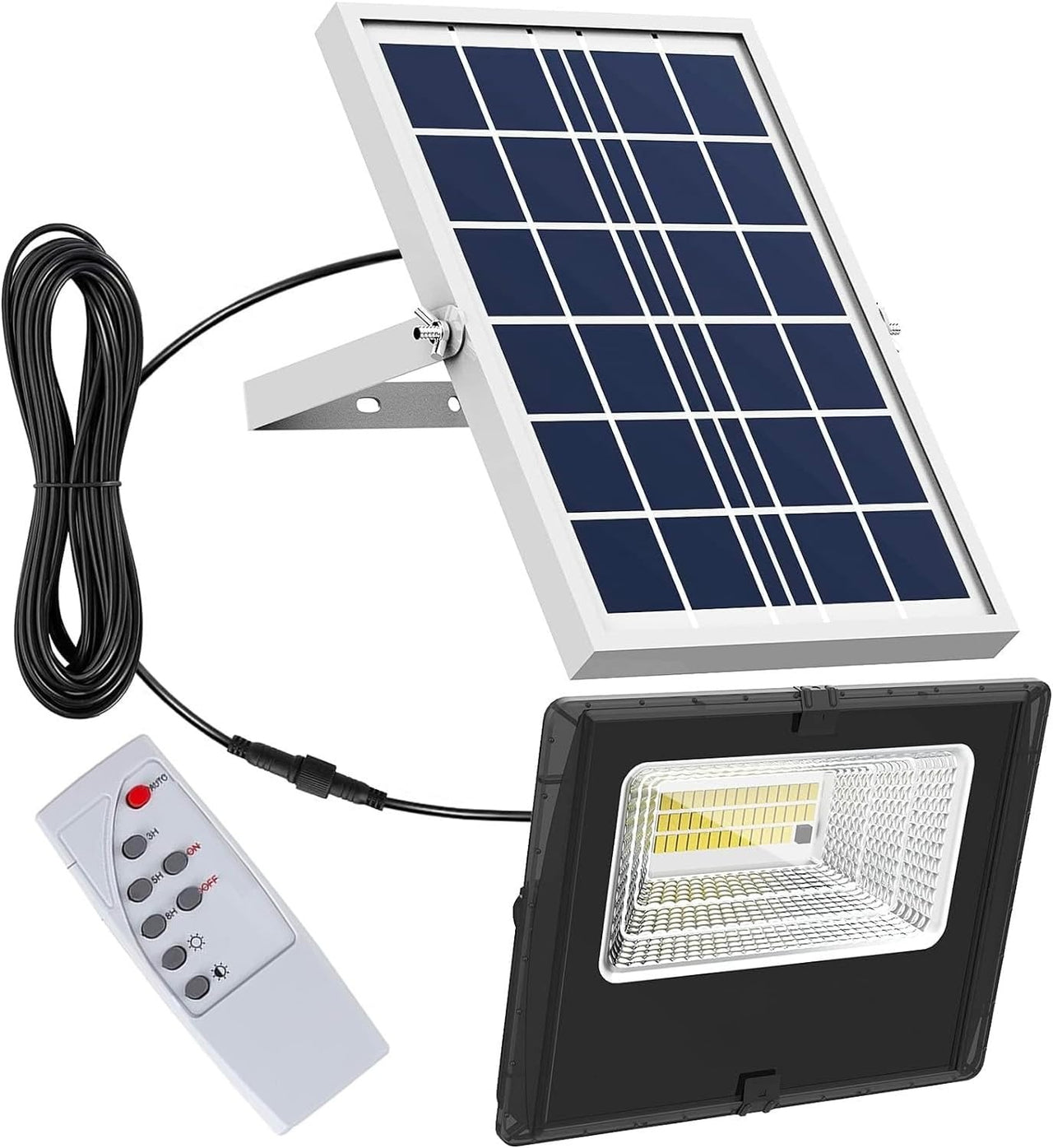 Faretto solare LED 40W con pannello fotovoltaico, telecomando e cavo di collegamento - Illuminazione ecologica per esterni IP66 impermeabile