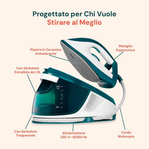 Ferro da Stiro con Caldaia con Piastra Ceramica e Sistema Autopulente 2200W