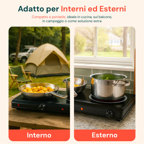 Fornello elettrico adatto per interni ed esterni, perfetto per campeggio, balcone e cucina, compatto e portatile 2400W per ogni situazione