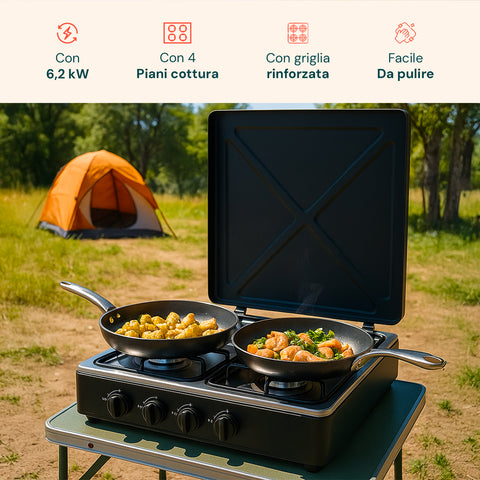 Cucina all’Aperto con Fornello a Gas 4 Fuochi ad Alta Efficienza Facile da Usare