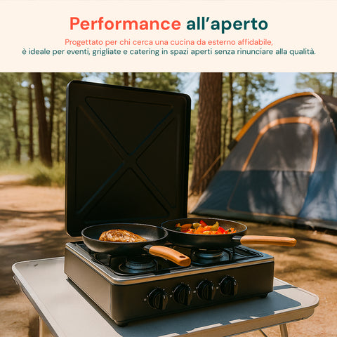 Cucina all’Aperto con Fornello a Gas 4 Fuochi ad Alta Efficienza Facile da Usare