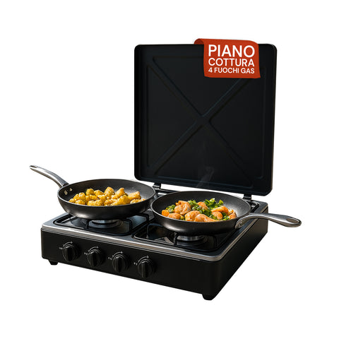 Cuisine Extérieure avec Réchaud à Gaz 4 Feux à Haute Efficacité Facile à Utiliser