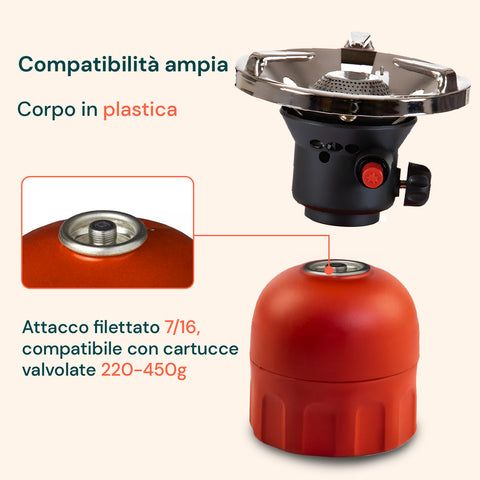 Fornello Portatile a Gas 1,3kw con Accensione Automatica per Esterni