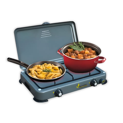 Réchaud Extérieur 2 Feux Inox Gris pour Chauffage et Cuisson en Camping