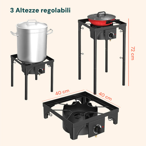 Fornellone da Cottura a Gas con Gambe Regolabili e Accensione Piezo 4,5 Kw