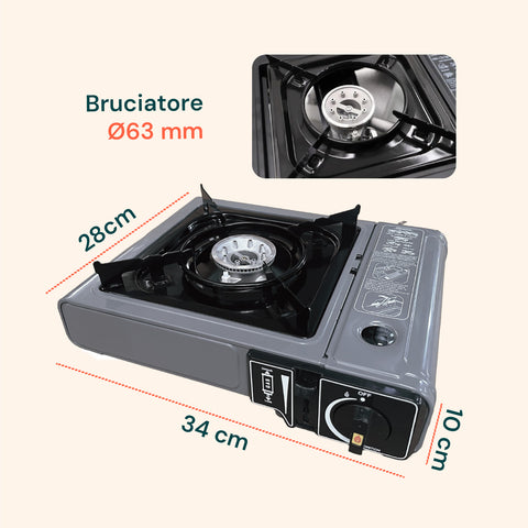 Fornello Portatile A Gas 2,2kw Con Piezo E Valigetta Per Esterni