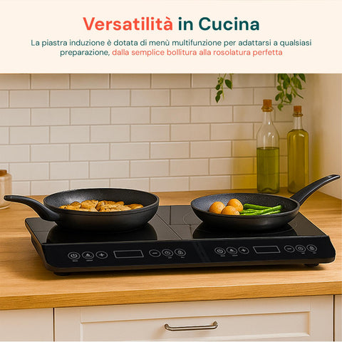 Piastra doppia a induzione Wintem versatilità in cucina con menu multifunzione per adattarsi a qualsiasi preparazione, dalla semplice bollitura alla rosolatura perfetta