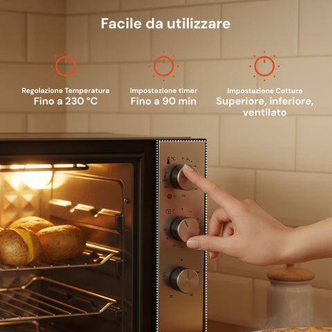 Forno Ventilato Grande Capacità 70L 2500W Nero, Doppia Resistenza e 4 Funzioni