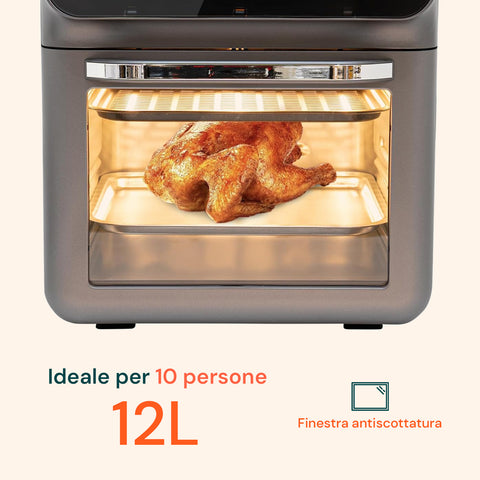 Air Fryer 12 Litri 1350W con Finestra, 2 Ripiani e Accessori - Facile da Pulire
