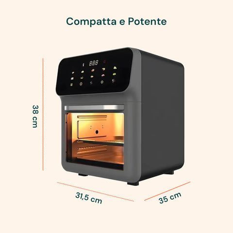 Air Fryer 12 Litri 1350W con Finestra, 2 Ripiani e Accessori - Facile da Pulire