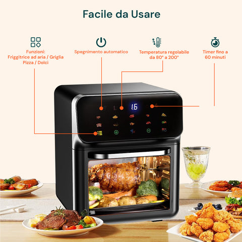 Air Fryer 12 Litri 1350W con Finestra, 2 Ripiani e Accessori - Facile da Pulire