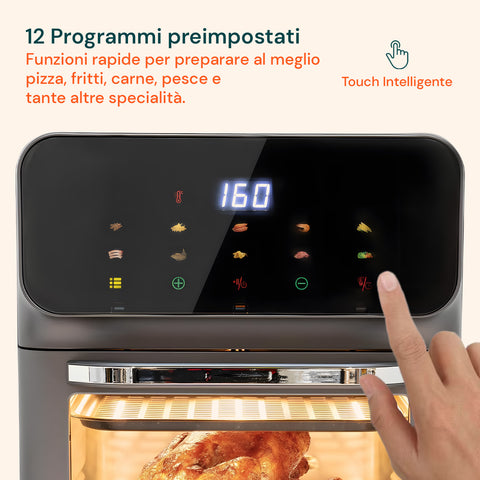 Air Fryer 12 Litri 1350W con Finestra, 2 Ripiani e Accessori - Facile da Pulire