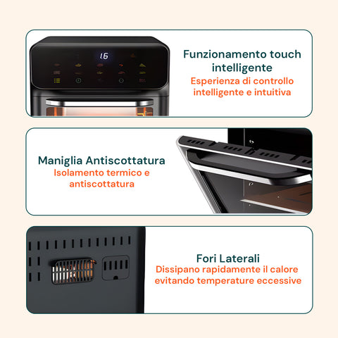 Air Fryer 12 Litri 1350W con Finestra, 2 Ripiani e Accessori - Facile da Pulire
