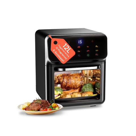 Friteuse à air 12 litres 1350W avec fenêtre, 2 niveaux et accessoires - Facile à nettoyer