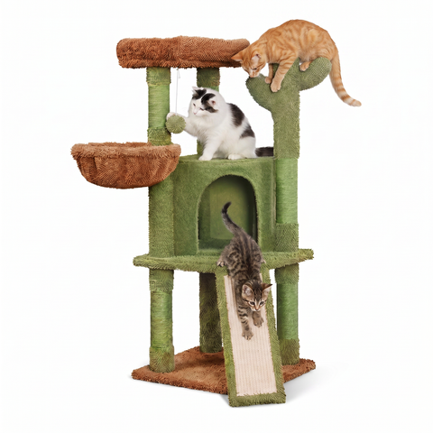 Arbre à chat cactus de 106,5 cm – En sisal naturel avec niche, panier et balle de jeu