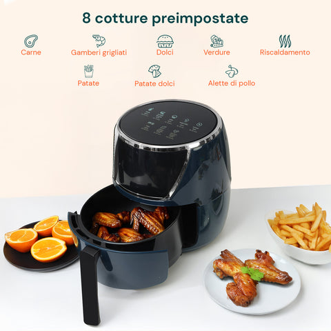Friggitrice Ad Aria 5l 1500w Temperatura 80-200°C Con Timer E Display Led