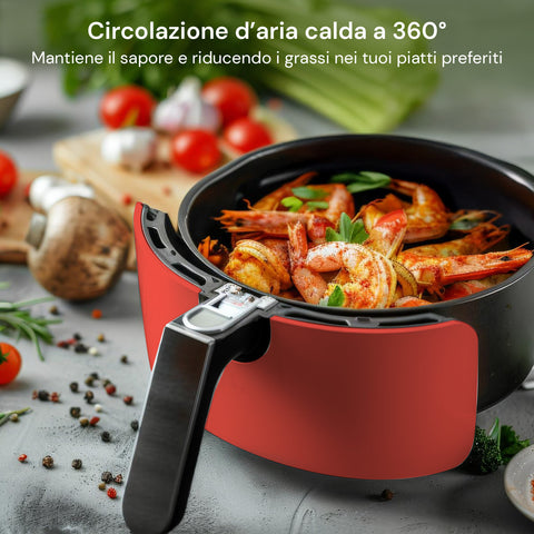 Friggitrice Ad Aria 5l 1500w Temperatura 80-200°C Con Timer E Display Led