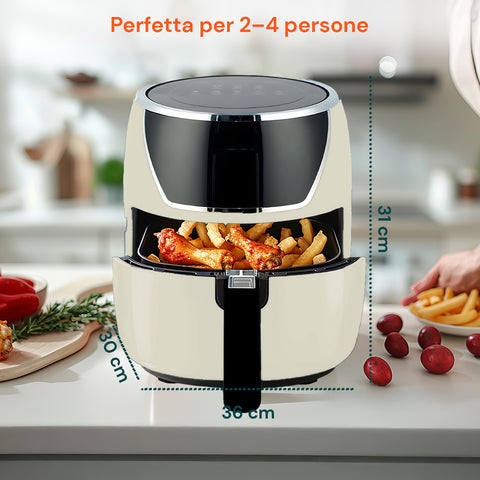Friggitrice Ad Aria 5l 1500w Temperatura 80-200°C Con Timer E Display Led