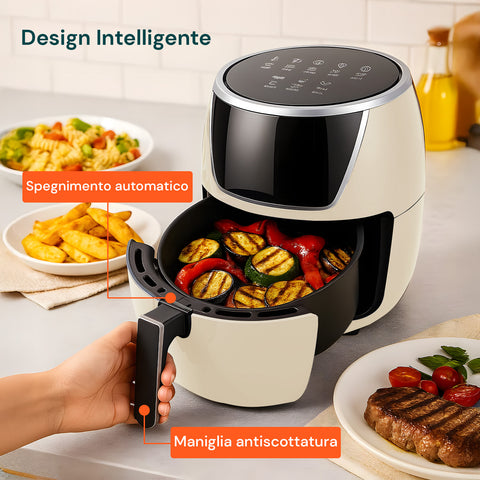 Friggitrice Ad Aria 5l 1500w Temperatura 80-200°C Con Timer E Display Led