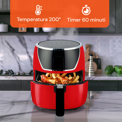 Friggitrice Ad Aria 5l 1500w Temperatura 80-200°C Con Timer E Display Led