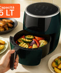 Friggitrice Ad Aria 5l 1500w Temperatura 80-200°C Con Timer E Display Led
