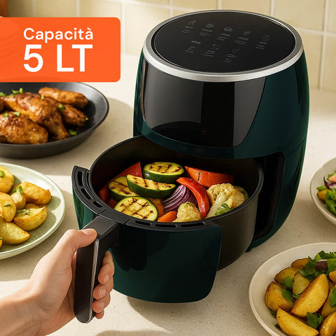 Friggitrice Ad Aria 5l 1500w Temperatura 80-200°C Con Timer E Display Led