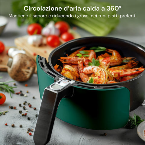 Friggitrice Ad Aria 5l 1500w Temperatura 80-200°C Con Timer E Display Led