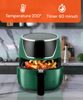 Friggitrice Ad Aria 5l 1500w Temperatura 80-200°C Con Timer E Display Led