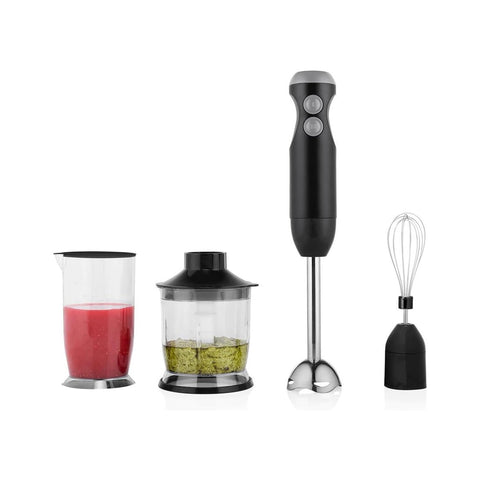 Frullatore elettrico 4 in 1 con accessori: contenitore graduato, tritatutto, frusta e supporto per cucina completa