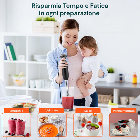 Risparmia tempo e fatica in ogni preparazione: smoothie, vellutate, salse e panna montata per tutta la famiglia
