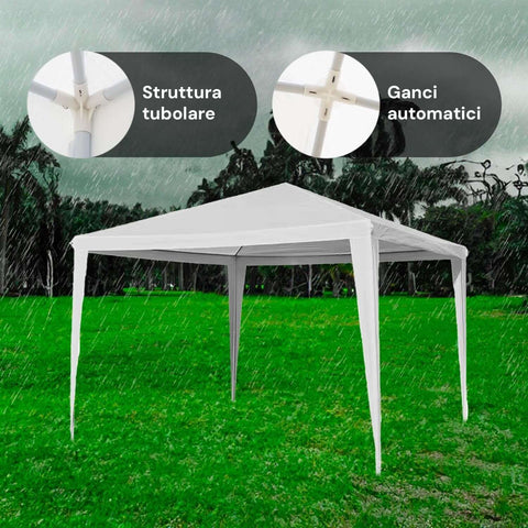 Gazebo 3x3m Struttura Tubolare in Acciaio Verniciato con Copertura Impermeabile Anti-UV Resistente Bianco Ean 8023755047634