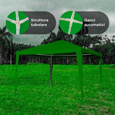 Gazebo 3x3m Struttura Tubolare in Acciaio Verniciato con Copertura Impermeabile Anti-UV Resistente Verde Ean 8023755047627