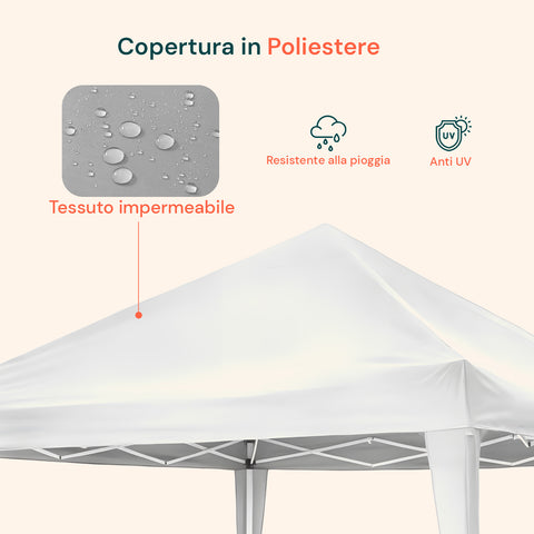 Dettaglio copertura gazebo in tessuto impermeabile di poliestere con protezione UV anti-pioggia