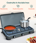 Fornello da Campeggio 3 Fuochi con Bruciatori Inox e Accensione Manuale