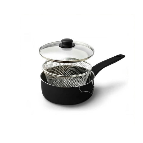 Friteuse Vulcano avec panier et couvercle en verre 24cm