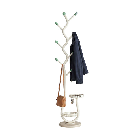 Portemanteau moderne en métal blanc avec 2 plateaux circulaires Ø24 cm – Structure robuste et peu encombrante - H 166,5 cm