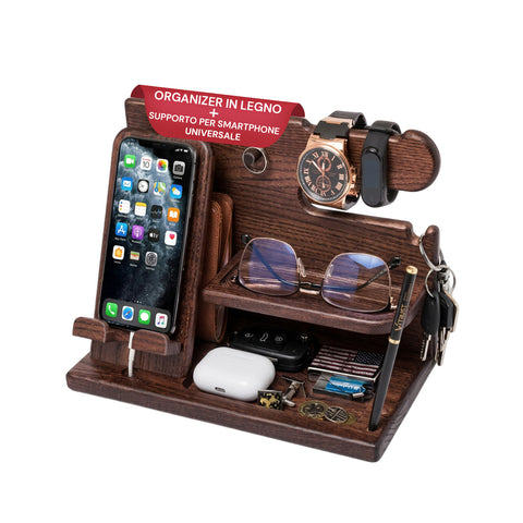 avilia home organizer da scrivania in legno con supporto smartphone e porta orologi compreso di alloggiamento per il cavo ricarica 255x15x185 cm ean 8052879011412