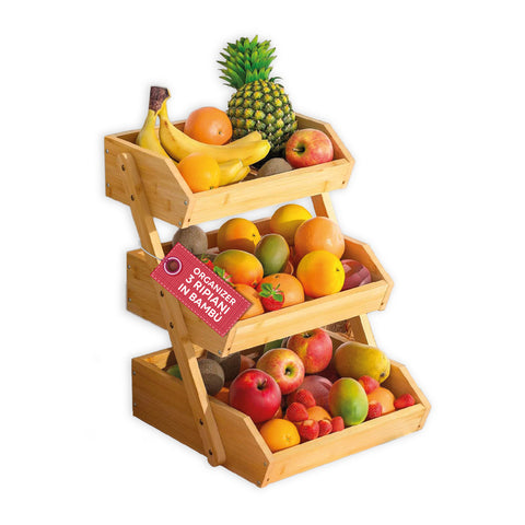 Organisateur polyvalent en bambou à 3 étagères pour cuisine et salle de bain - Charge maximale 8 kg - 30x33x41 cm