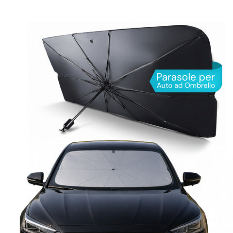 avilia home parasole per auto a ombrello protezione raggi uv universale dimensioni 140x80cm struttura a 10 aste in ferro e tessuto 170t pieghevole con custodia salvaspazio raffresca abitacolo ean 8052879014031