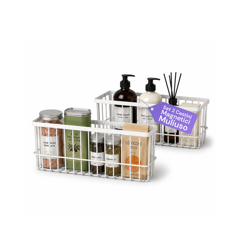avilia home set 2 cestini magnetici multiuso in acciaio organizer portaoggetti salvaspazio a griglia installazione senza fori portata max 5 kg ean 8052879011979