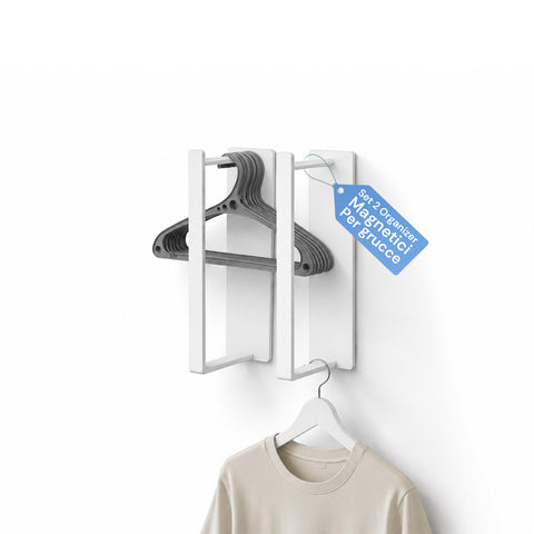 Lot de 2 organisateurs magnétiques pour cintres, blancs en acier, support vertical peu encombrant pour armoire et dressing, capacité de 10 kg
