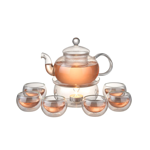 Service à thé en verre borosilicate avec infuseur et chauffe-plat à bougie