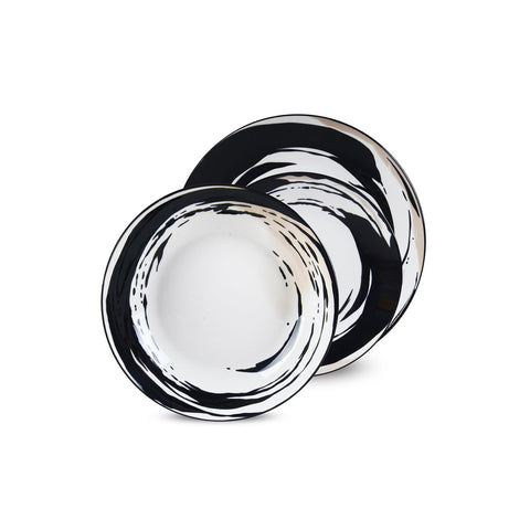 Service de vaisselle élégant Vulcania 18 pièces noir/blanc pour dîners raffinés