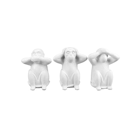 Lot de 3 Singes Décoratifs "Je ne vois rien, je n'entends rien, je ne dis rien" en Céramique Blanche