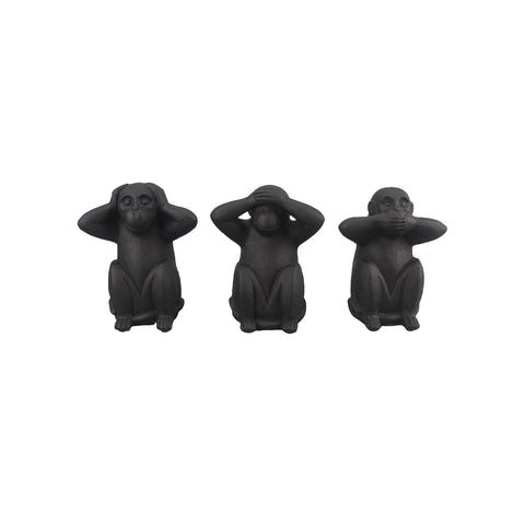 Lot de 3 Singes Décoratifs "Je ne vois rien, je n'entends rien, je ne dis rien" en Céramique Noire