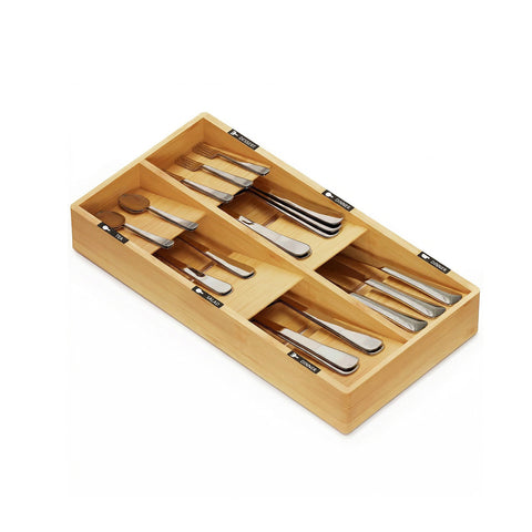 Range-couverts en bambou à 6 compartiments avec étiquettes – pour tiroirs de cuisine 20 x 39 cm – en bois naturel