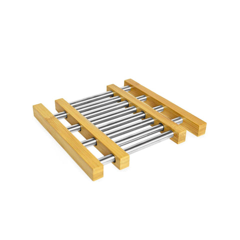 Dessous-de-plat extensible en acier et bambou