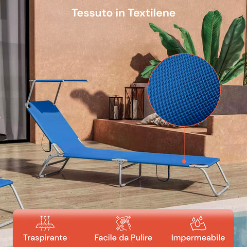 Lettino Da Mare Pieghevole Con Parasole In Alluminio - Blu